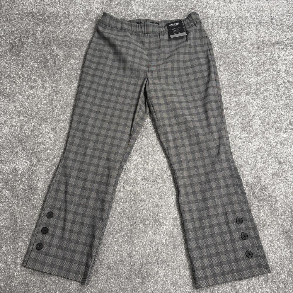 Simply Vera Vera Wang Pants Womens Medium Gray Plaid Crop Flare Stretch Workwear